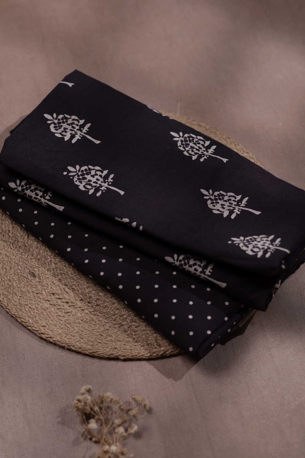 Buttas on Black Ajrak Cotton Top and Bottom