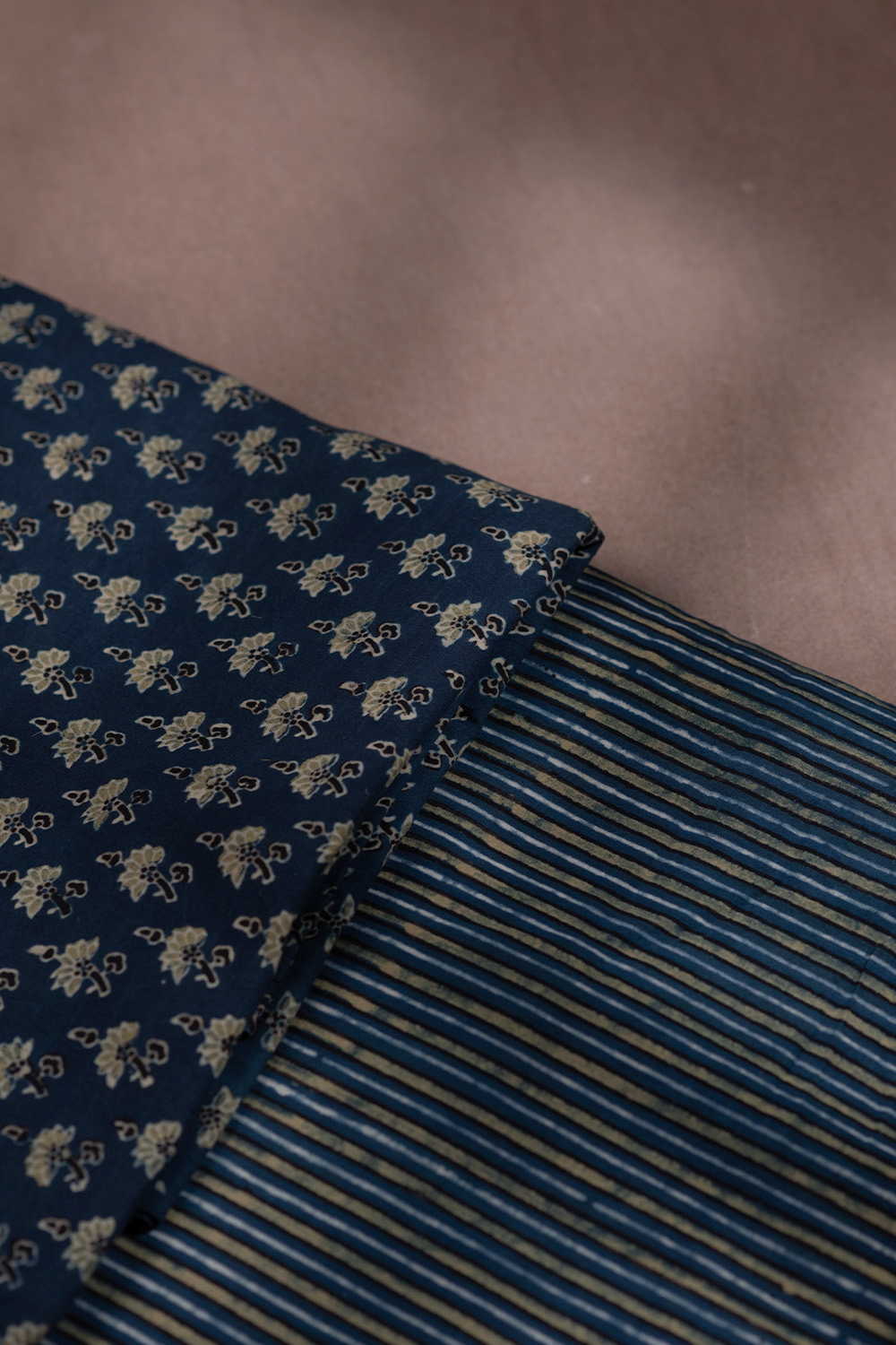 Green Motifs on Indigo Ajrak Cotton Top and Bottom - Image 2