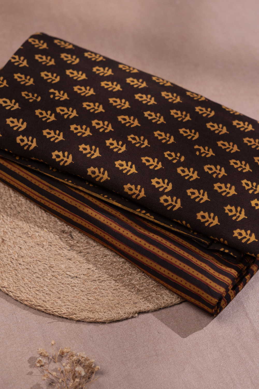 Yellow Motifs - Black Kutch Cotton Top and Bagh Bottom
