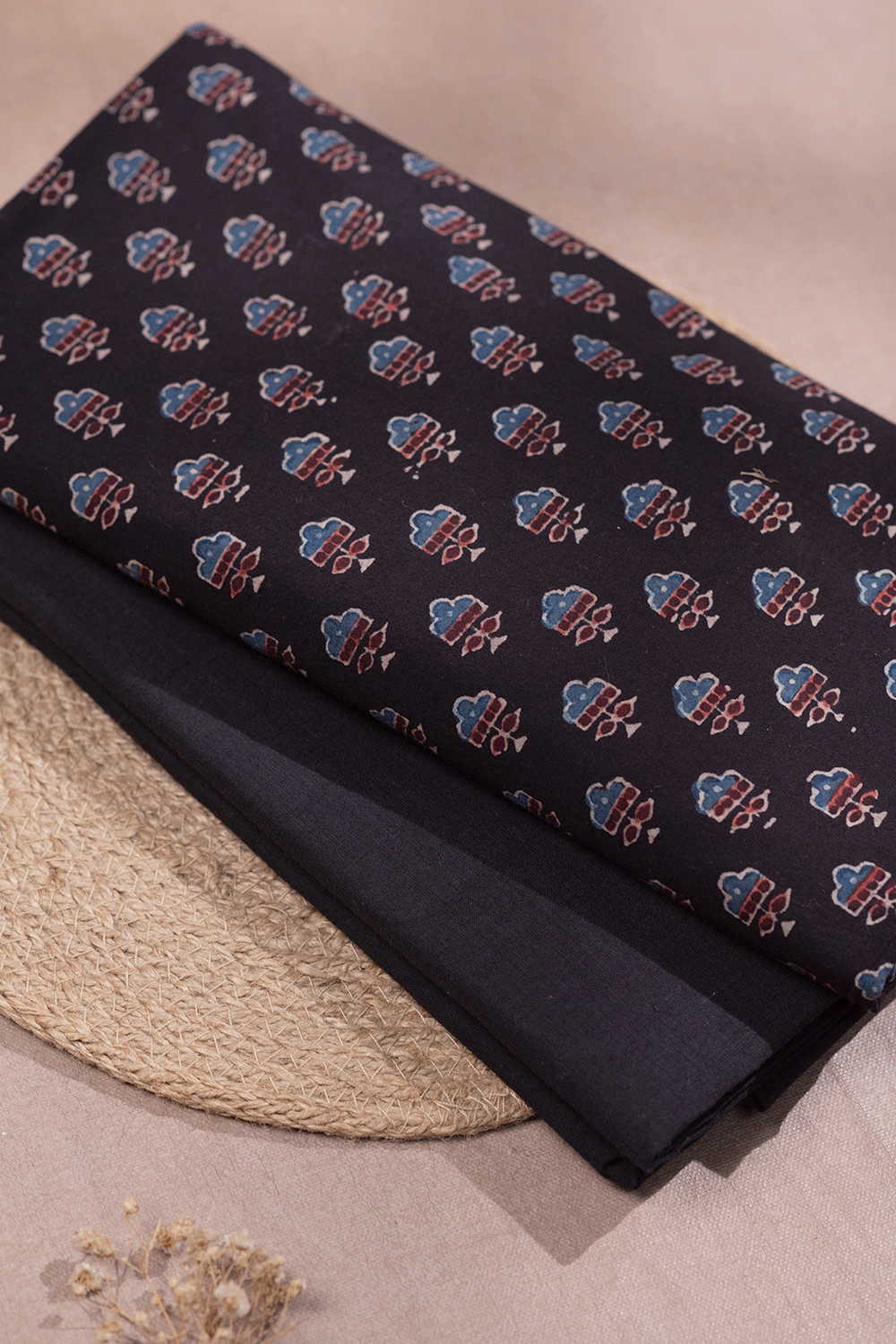 Black with Little Motifs Ajrak Top and Mangalagiri Bottom