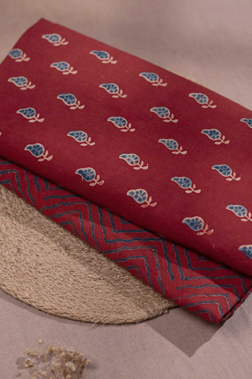 Faded Maroon Ajrak Cotton Top and Bottom