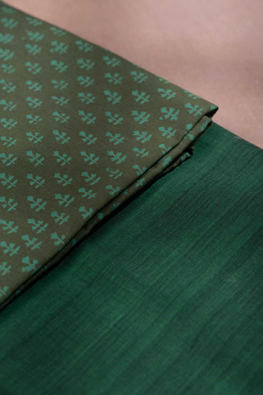 Muted Green Block Printed Cotton Top and Bottom - Image 2