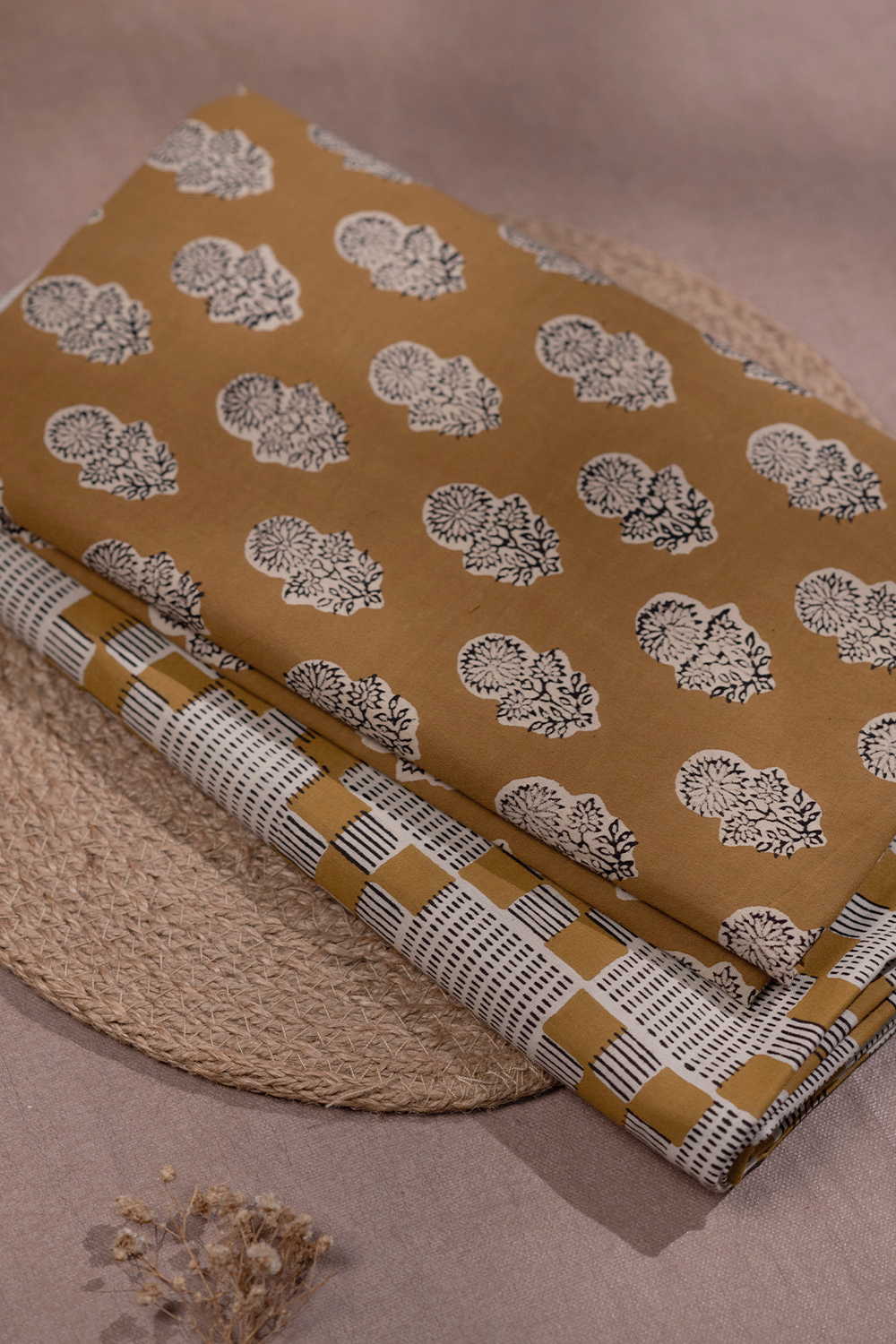 Mustard Yellow Bagru Top and Bottom