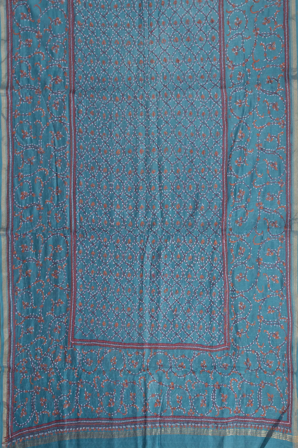 Natural Indigo Handspun Cotton Top with Chanderi Dupatta - Image 3