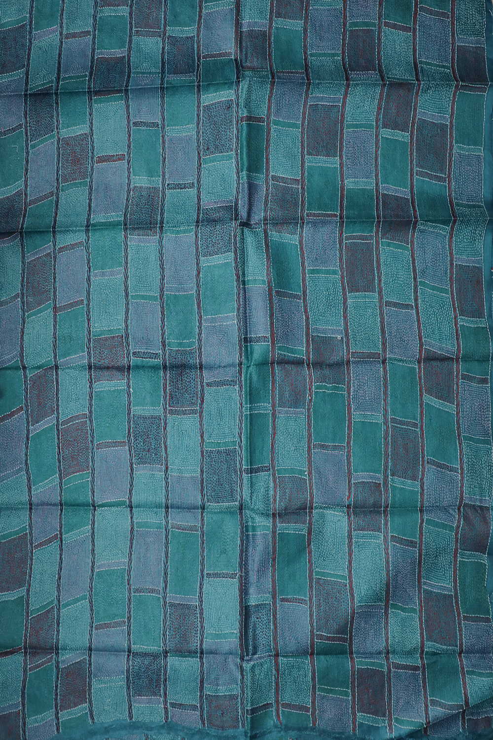 Royal Blue Handspun Silk Top & Patterned Kantha Dupatta - Image 3