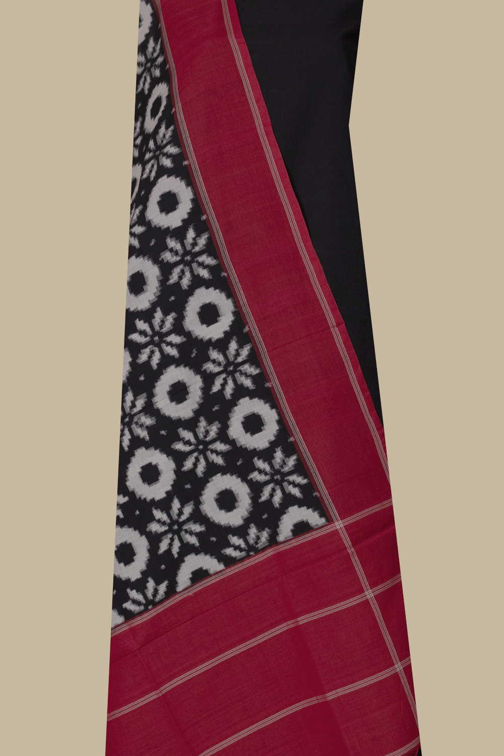 Pitch Black Handwoven Cotton Top & Ikat Dupatta
