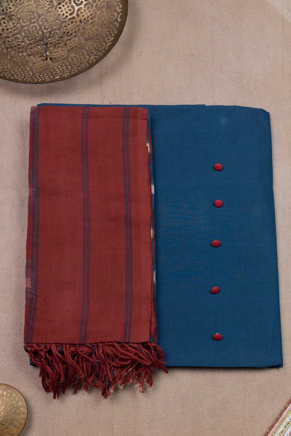 Blue Mangalagiri Cotton Top & Ikat Dupatta - Image 2