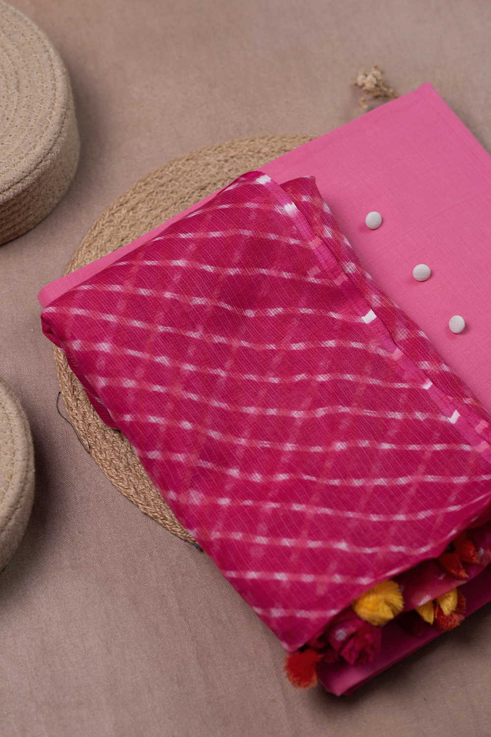 Pink Mangalagiri Top & Leheriya Kota Dupatta