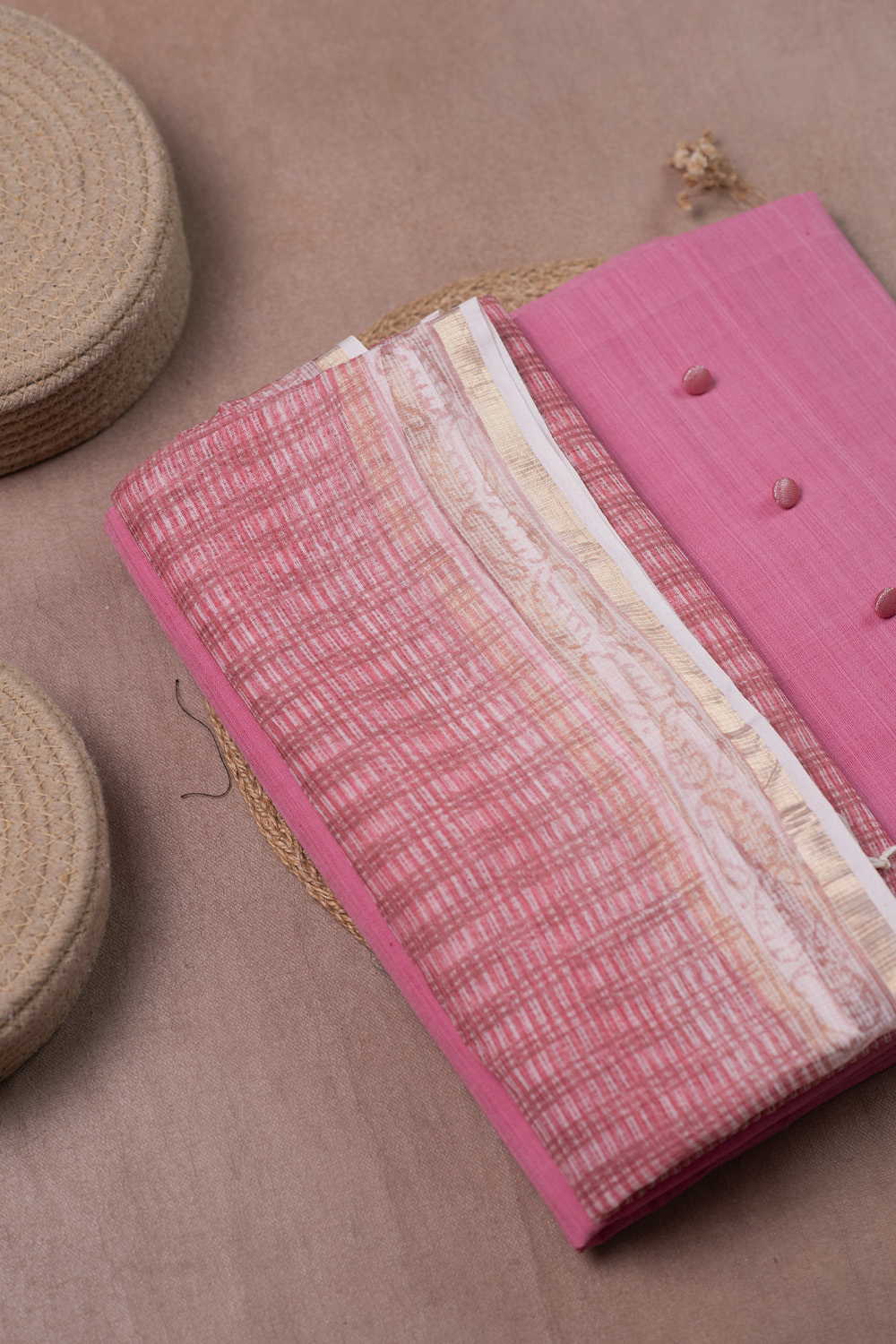 Flamingo Pink Mangalagiri Top & Kota Dupatta