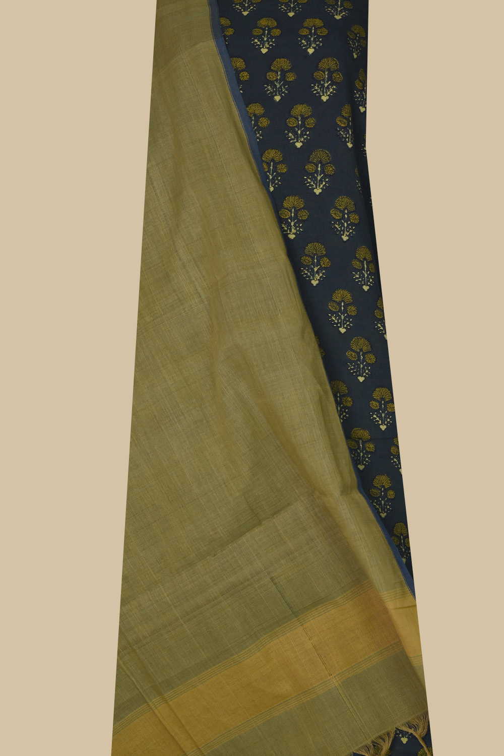 Green Ajrak Mul Cotton Top & Handspun Dupatta