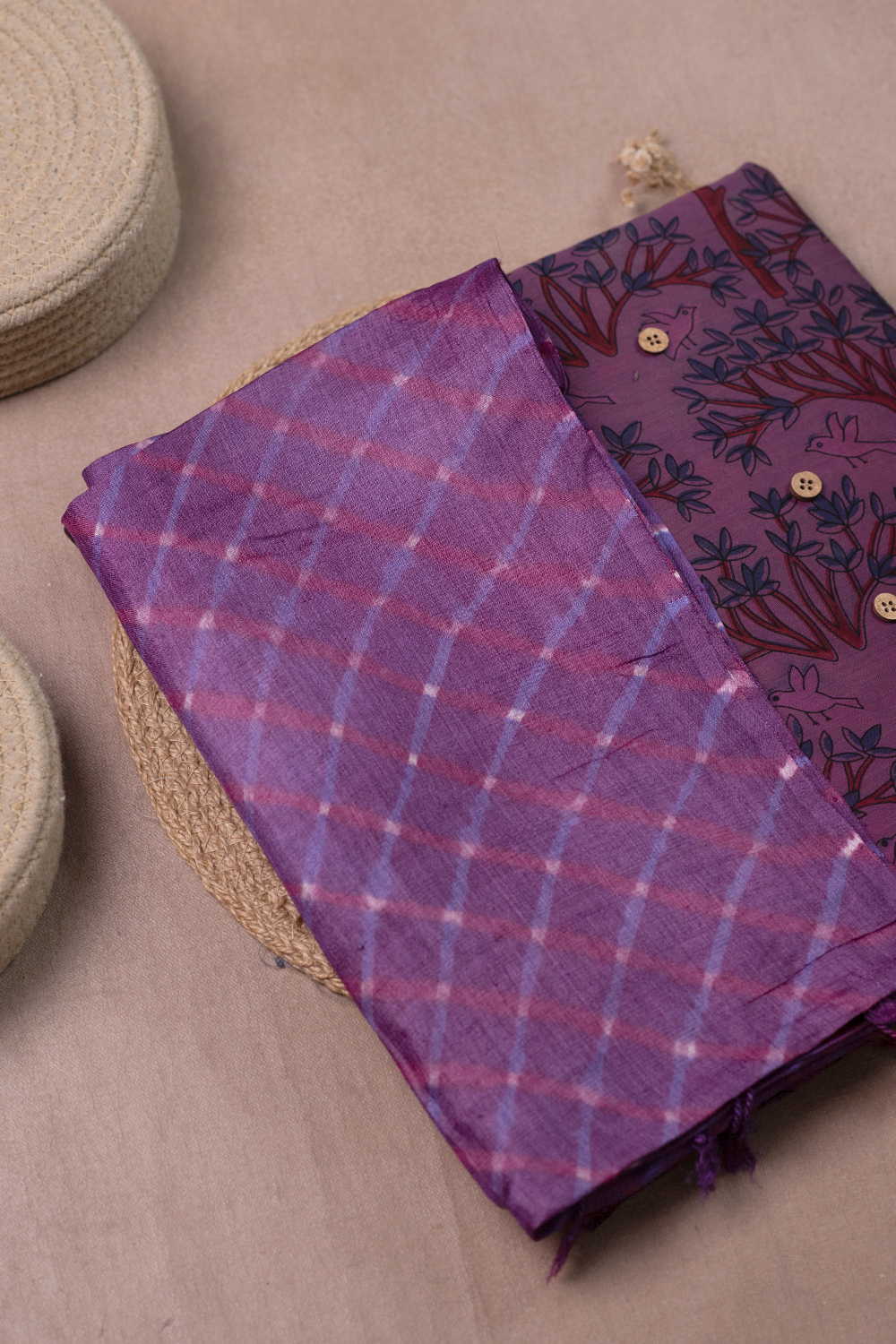 Pattern Block Printed Chanderi Top & Tussar Silk Dupatta