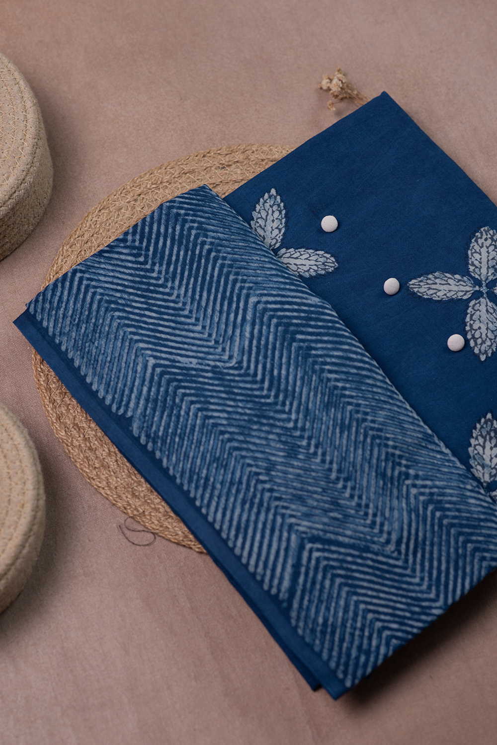 Indigo Cotton Top & Block Printed Dupatta