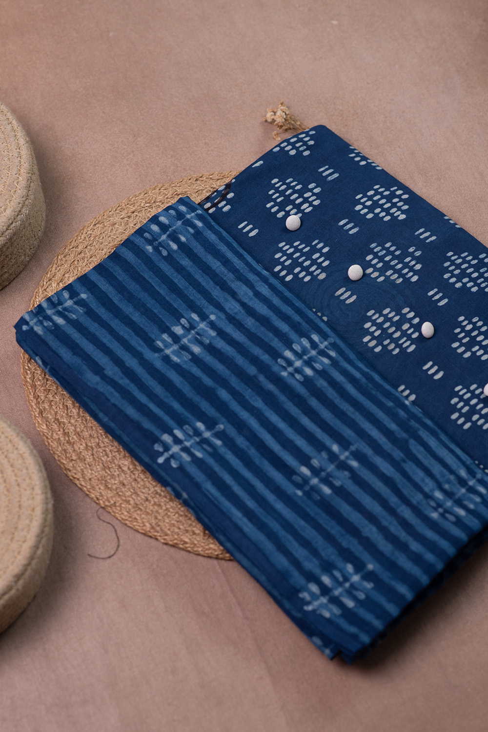 Indigo Dabu Cotton Top & Block Printed Dupatta