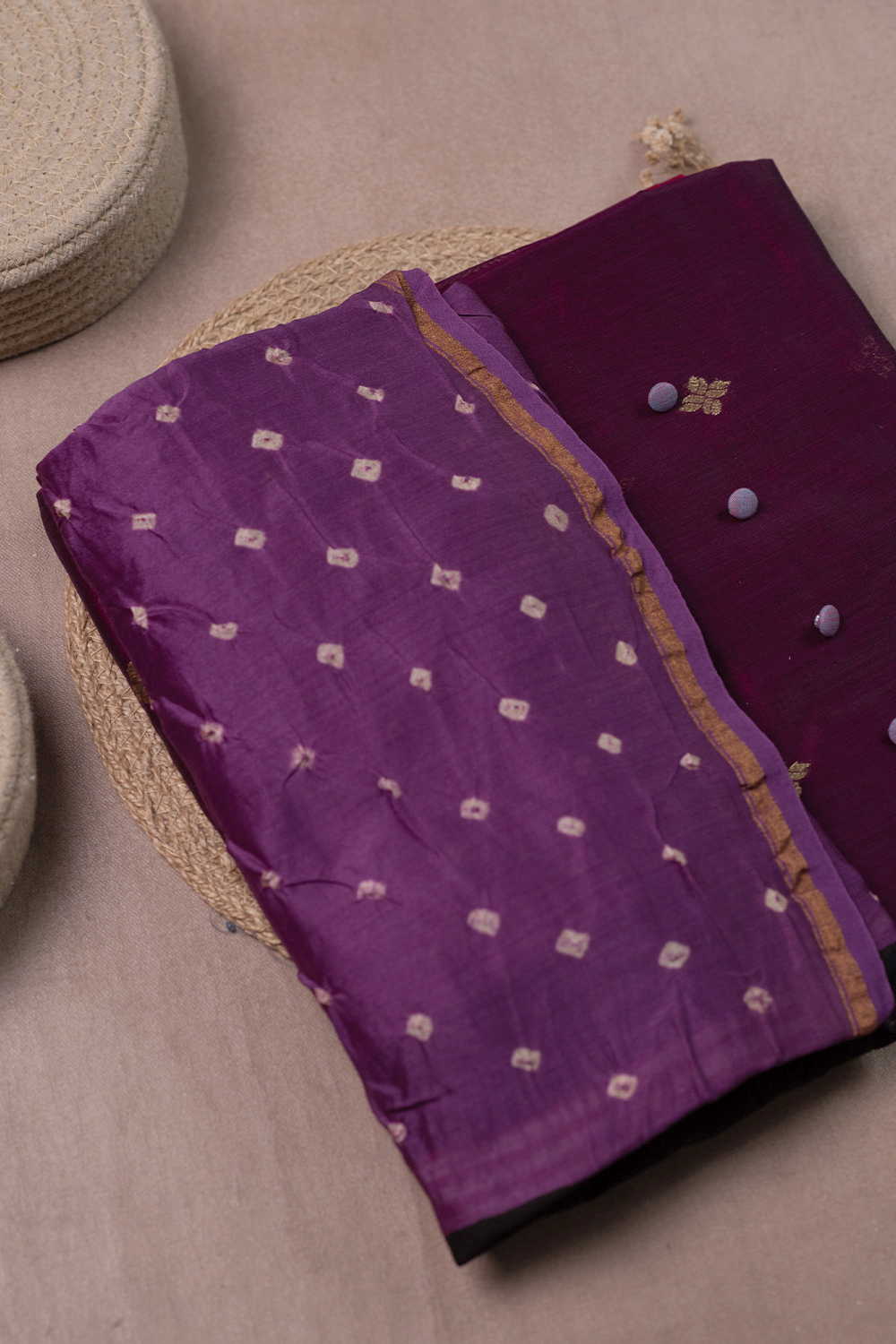 Purple Chanderi Silk Cotton Top & Bandhani Ajrak Dupatta