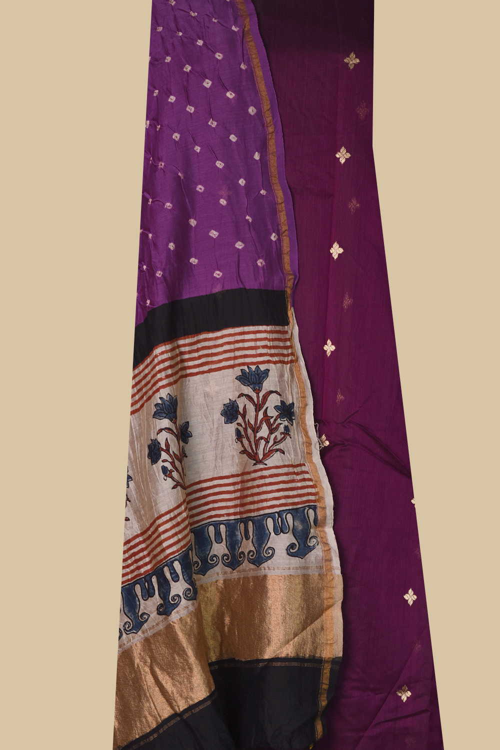 Purple Chanderi Silk Cotton Top & Bandhani Ajrak Dupatta - Image 2