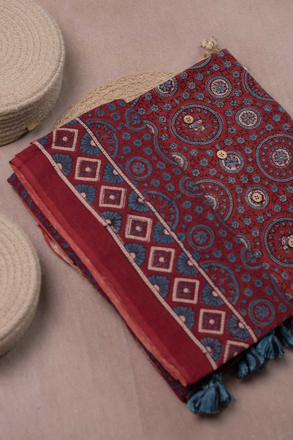 Maroon Ajrak Mul Cotton Top & Dupatta