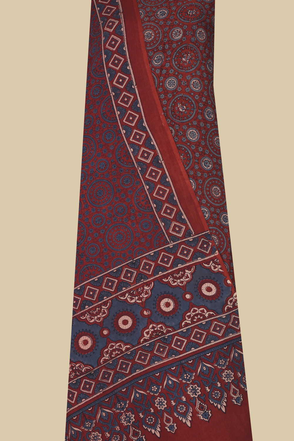 Maroon Ajrak Mul Cotton Top & Dupatta - Image 2