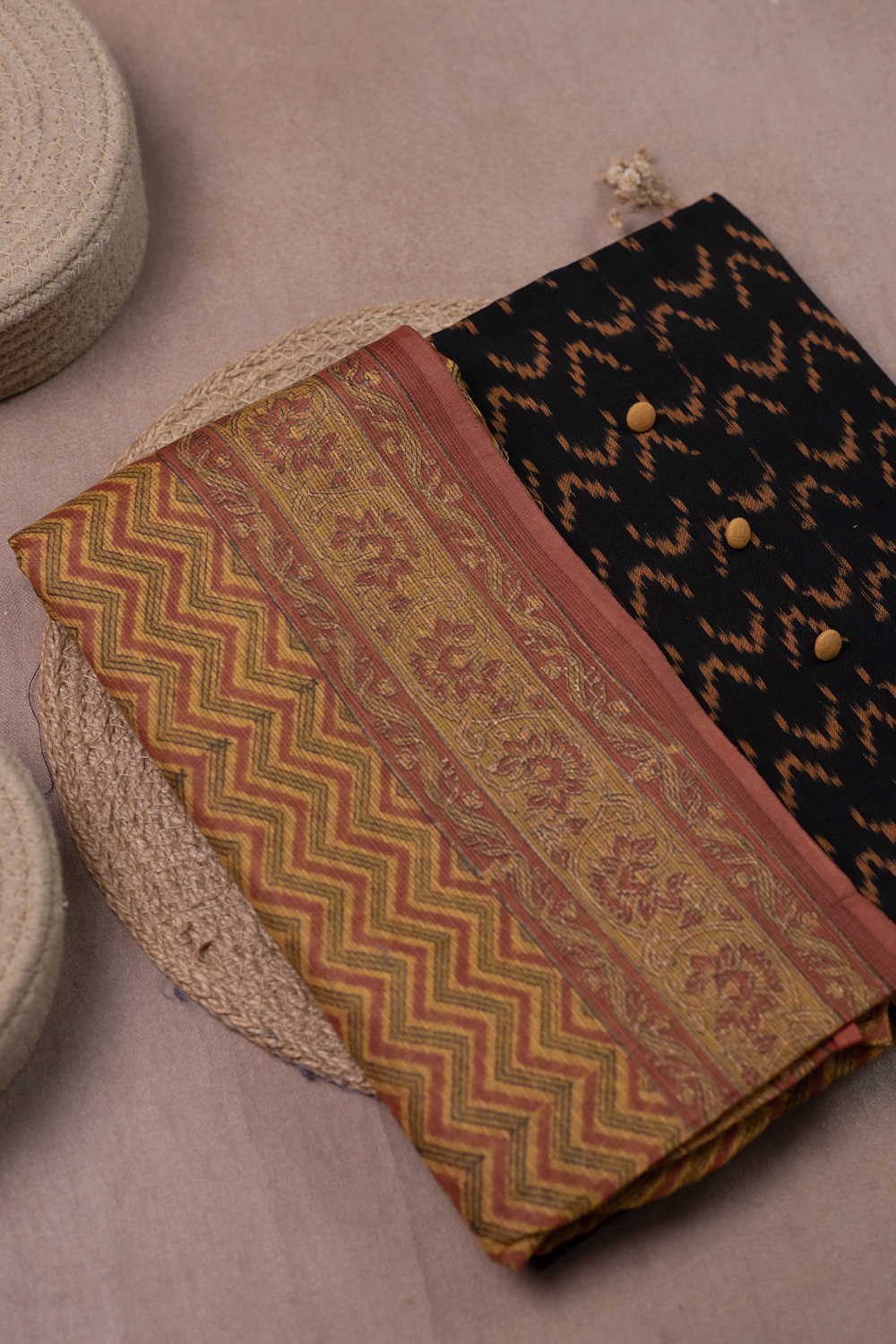 Black Mercerized Ikat Top & Kota Silk Dupatta