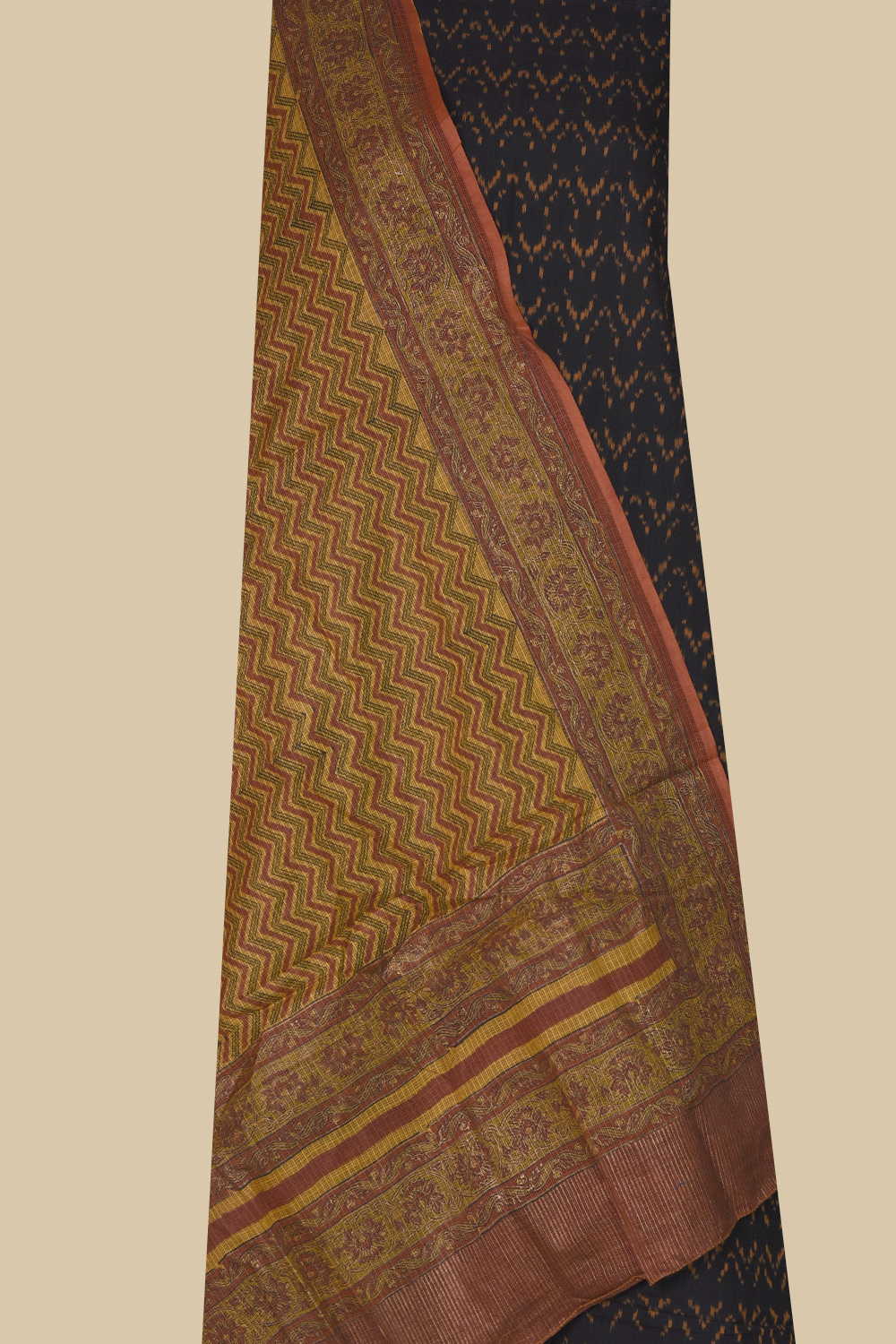 Black Mercerized Ikat Top & Kota Silk Dupatta - Image 2