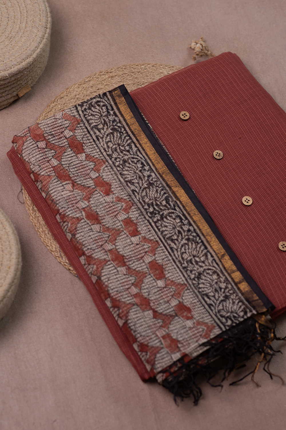 Deep Pinkish Brown Kota Top & Dupatta - Image 2