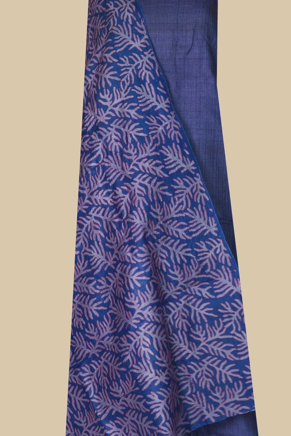 Blue Handwoven Tussar Top & Kantha Silk Dupatta - Image 2