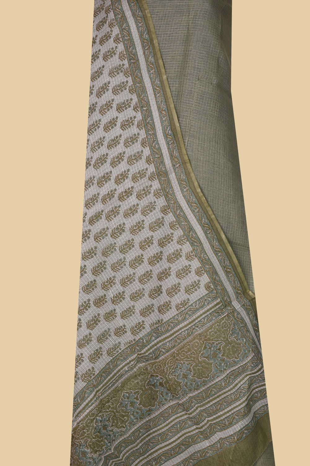 Pickle Green Kota Cotton Top & Dupatta