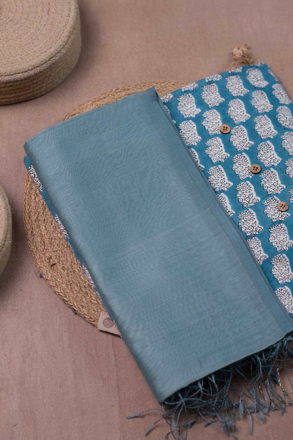Petal Poetry Blue Sanganeri Top & Maheshwari Silk Cotton Dupatta - Image 2