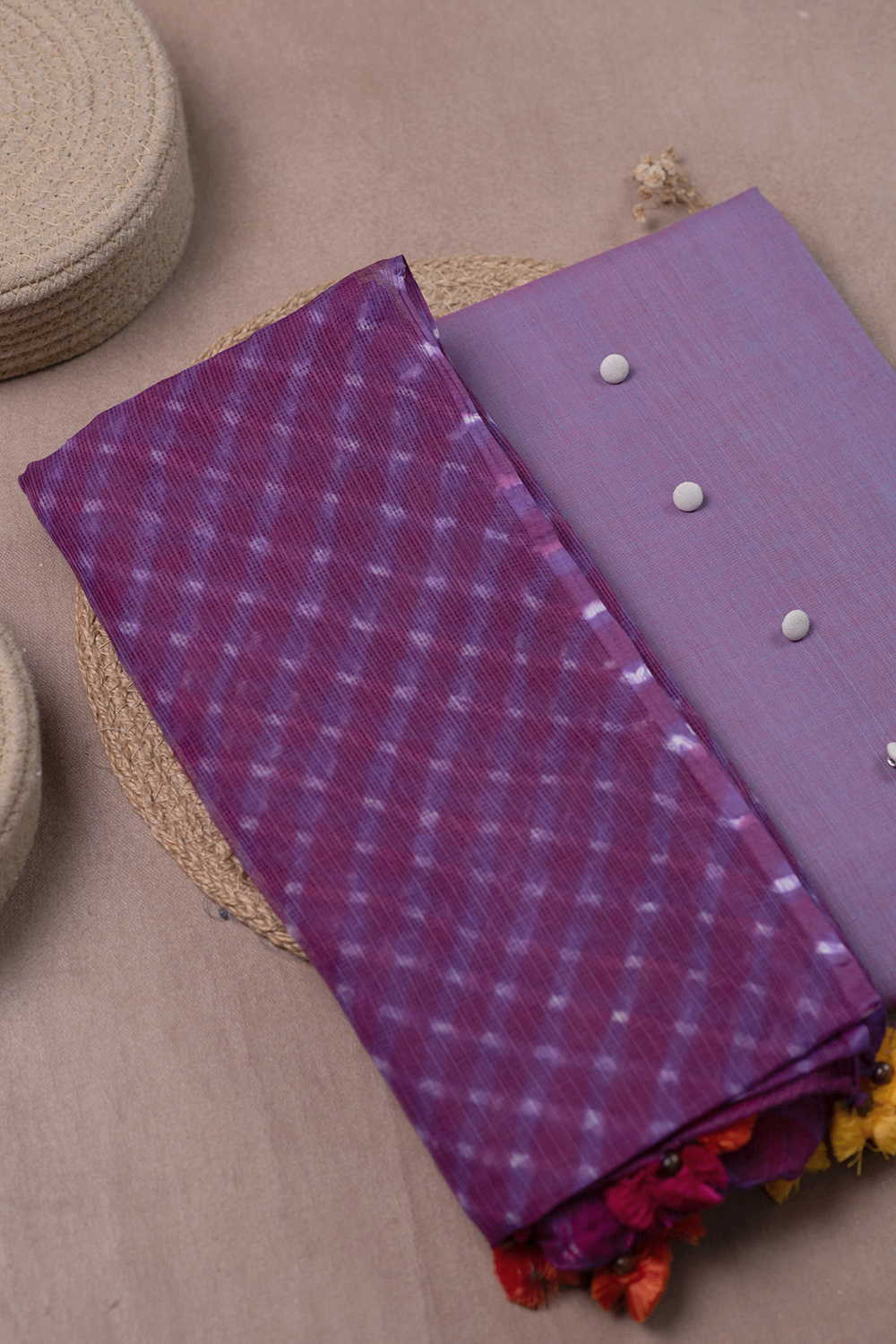 Purple Mangalagiri Top & Leheriya Kota Cotton Dupatta