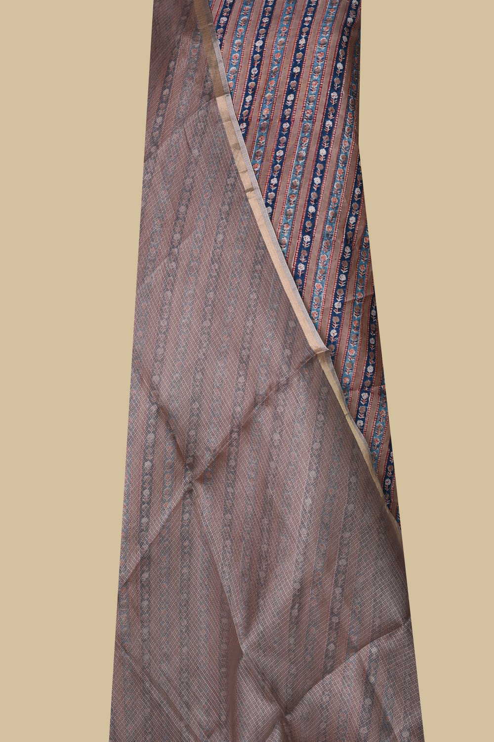Striped Floral Chanderi Top & Kota Silk Dupatta - Image 2