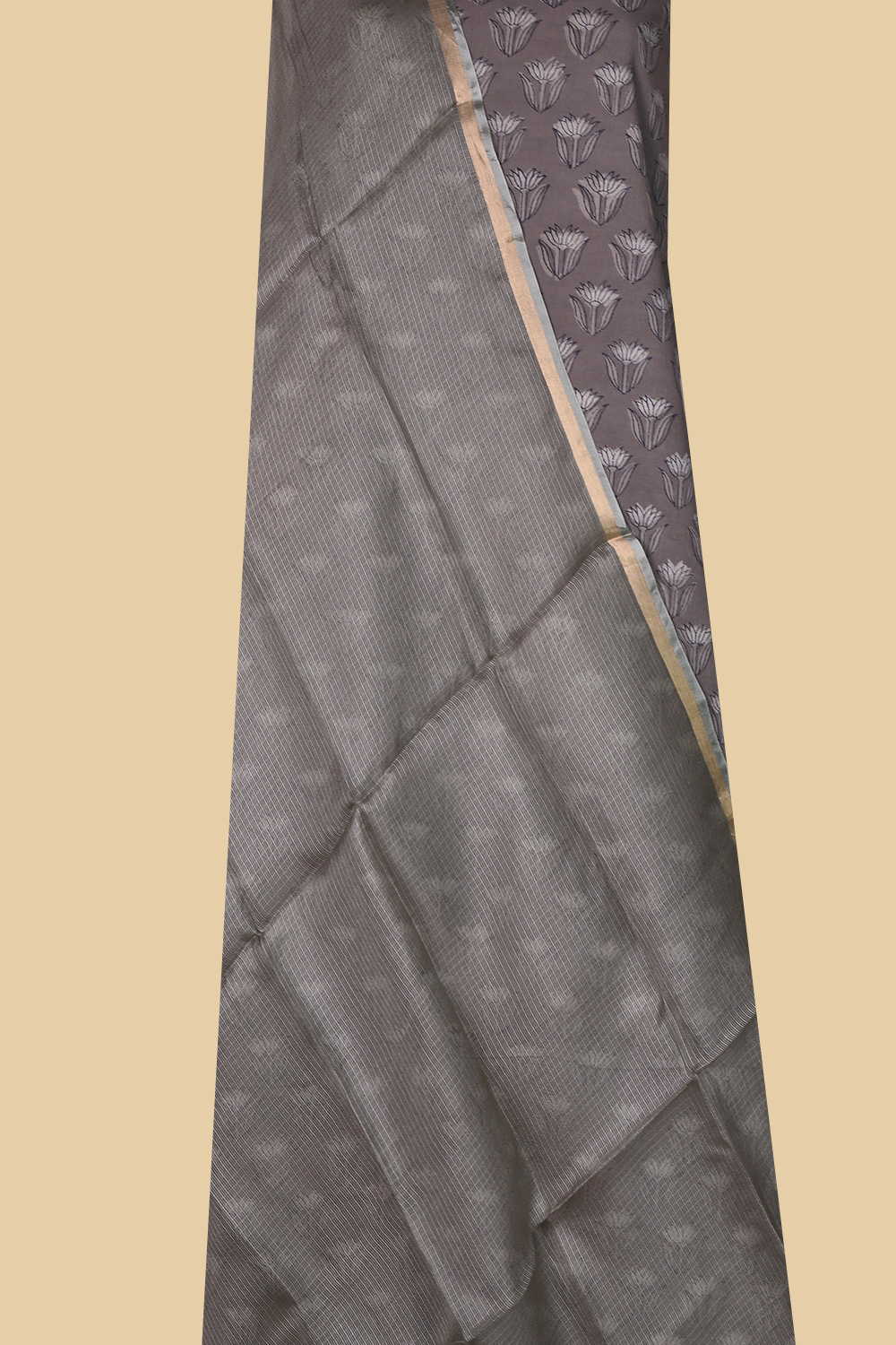 Florals on Grey Dabu Top & Kota Silk Dupatta - Image 2