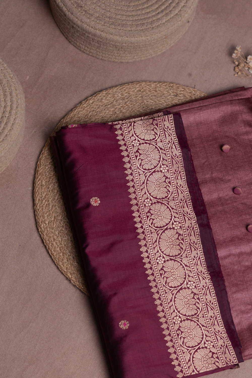 Royal Brown Handwoven Tussar Silk Top & Banarasi Dupatta