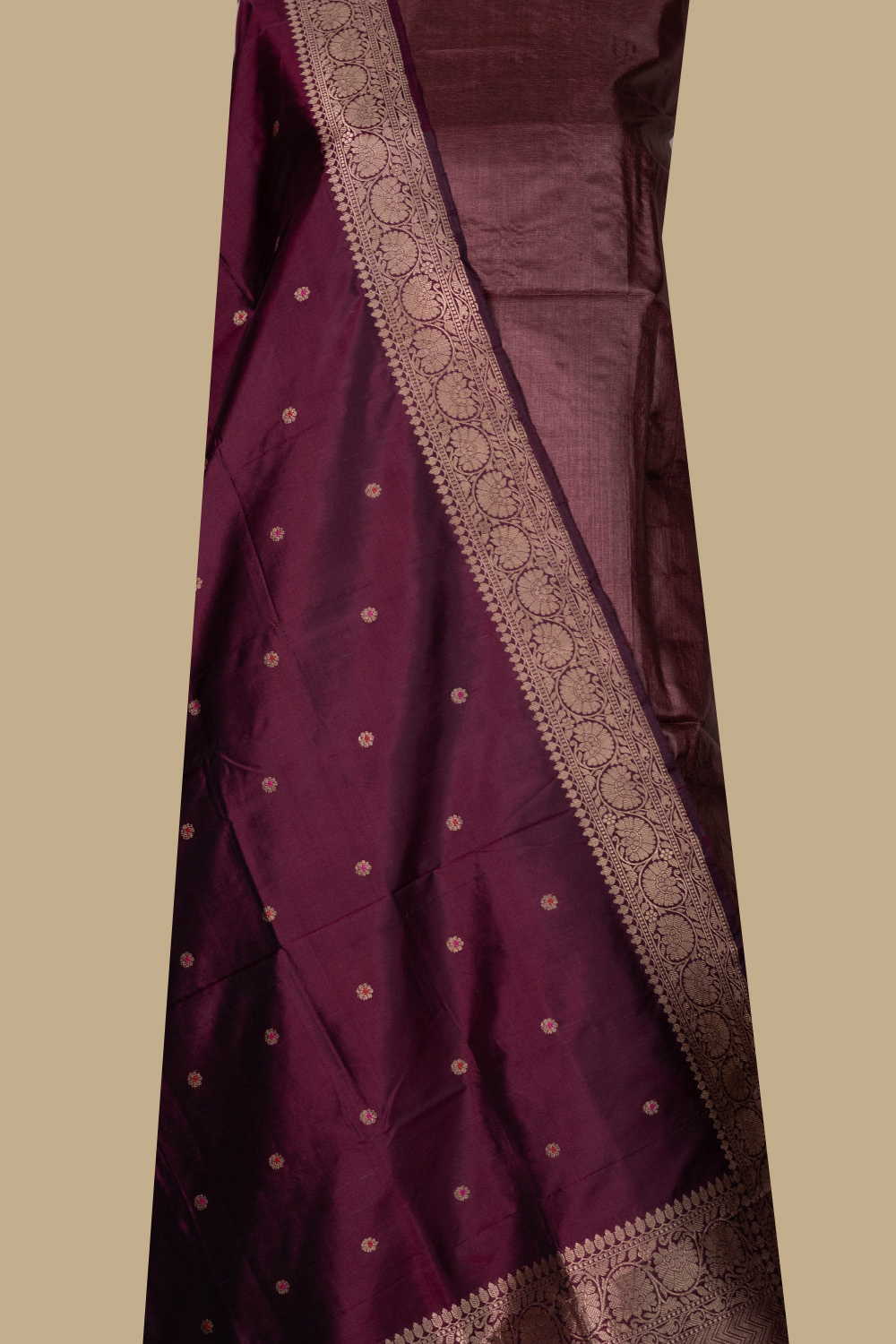 Royal Brown Handwoven Tussar Silk Top & Banarasi Dupatta - Image 2