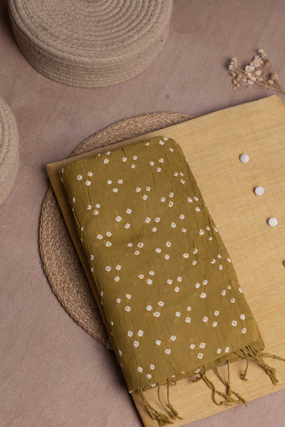 Mustard Yellow Mangalagiri Top & Bandhani Dupatta