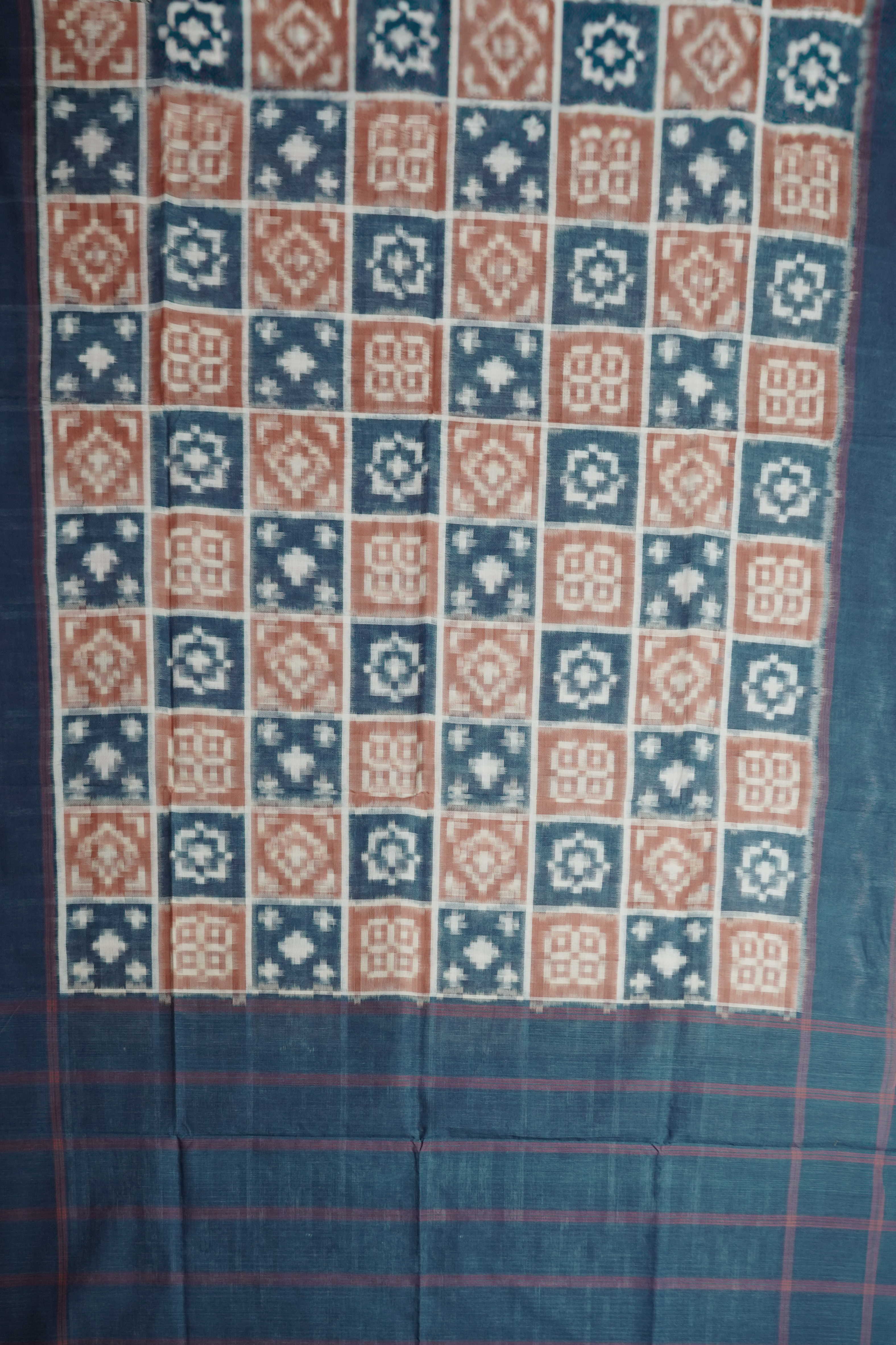 Rust Blue Handspun Cotton Top & Ikat Dupatta - Image 3