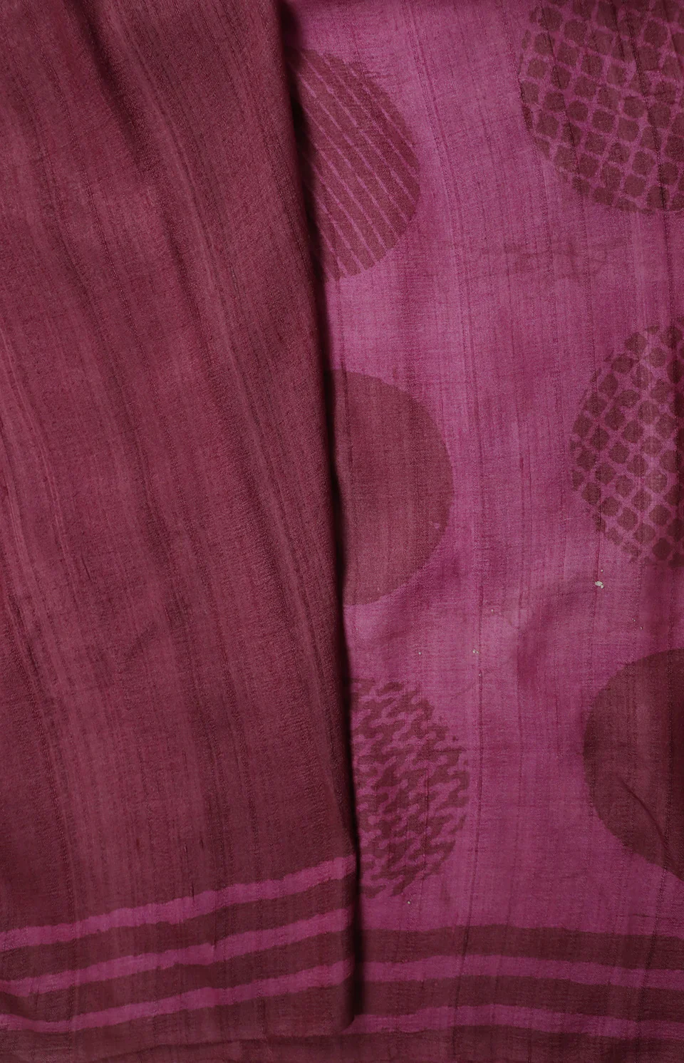 Pink Block Printed Tussar Silk Saree - Image 4