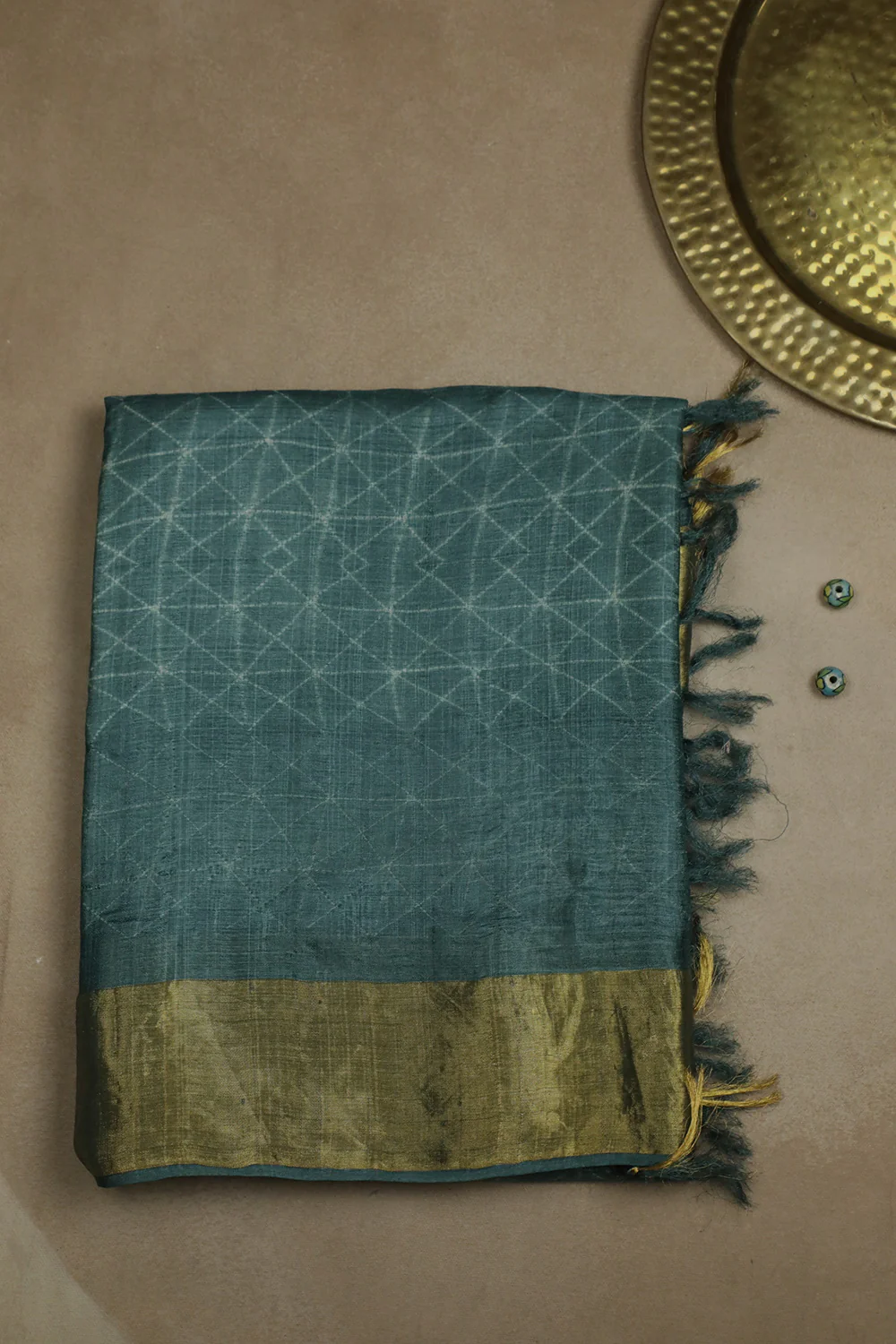 Light Sea Green Tussar Silk Shibori Saree