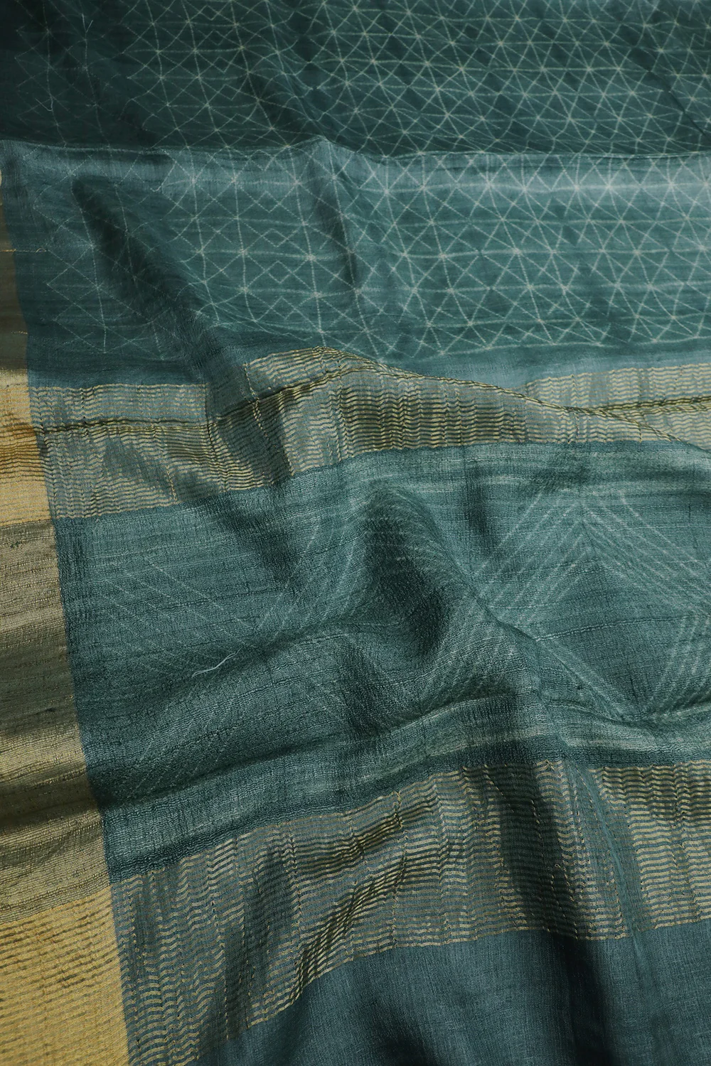 Light Sea Green Tussar Silk Shibori Saree - Image 3