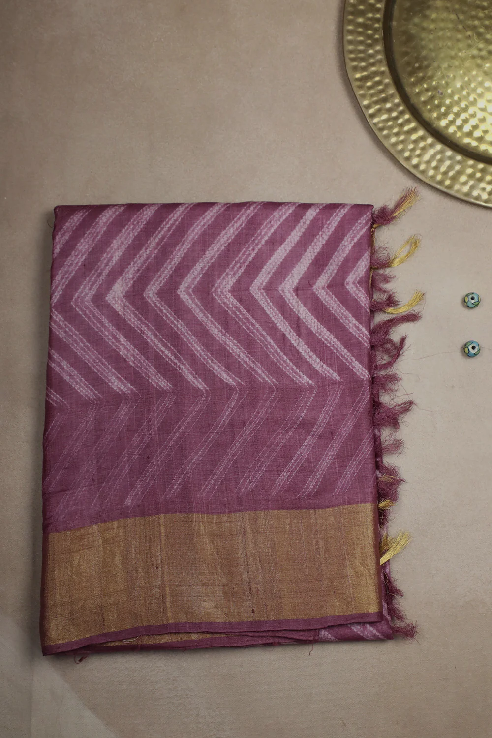 Onion Pink Tussar Silk Shibori Saree