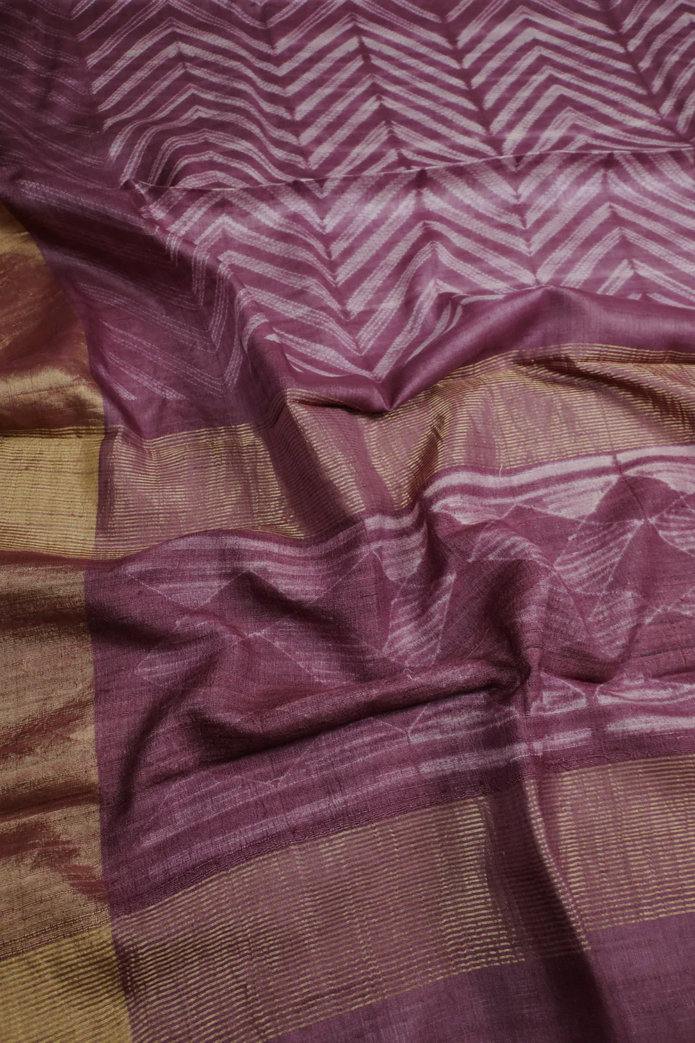 Onion Pink Tussar Silk Shibori Saree - Image 3