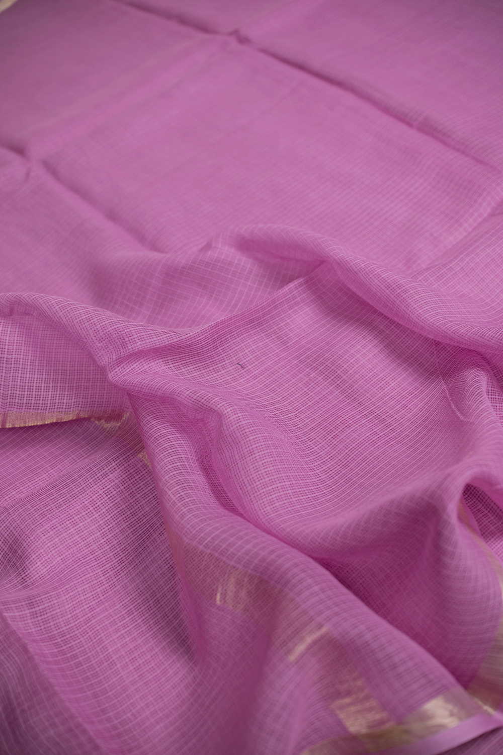 Taffy Pink Kota Cotton saree with Gold Zari Border - Image 3